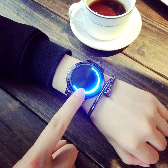 Creative Personality Minimalist Leather Normal Waterproof LED Watch Men And Women Couple Watch Smart Electronics Casual Watches